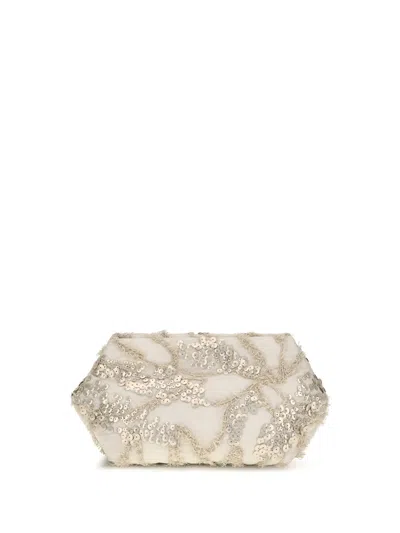 Brunello Cucinelli Sequin-embroidered Silk Organza Clutch In Beige