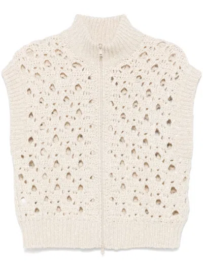 Brunello Cucinelli Sequinned Cardigan In Beige