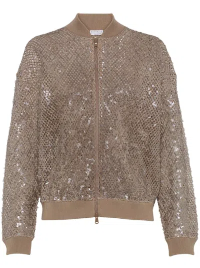 Brunello Cucinelli Cardigan Mit Pailletten In Nude