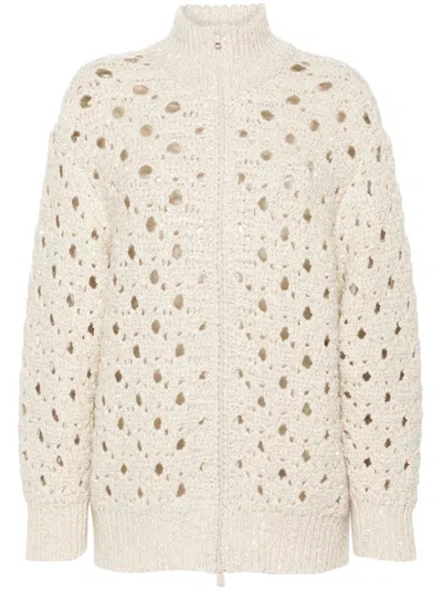 Brunello Cucinelli Sequinned Cardigan In Beige