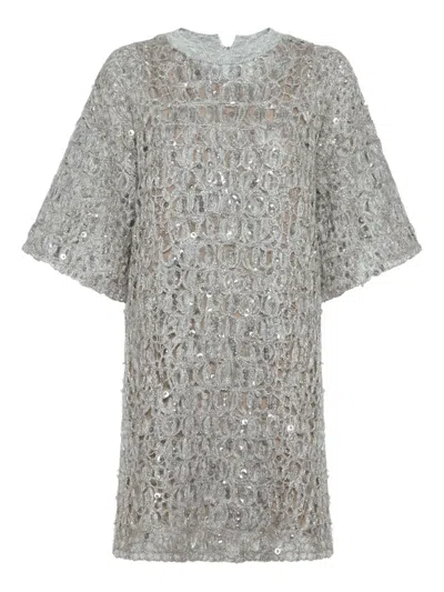 Brunello Cucinelli Sequinned Embroidered Mini Dress In Gray