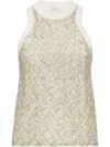 Brunello Cucinelli Stretch Cotton Jersey Top With Dazzling Net Embroidery In Gray