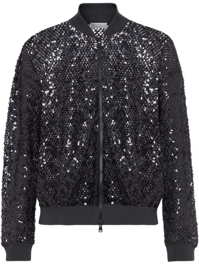 Brunello Cucinelli Sequinned Jacket In Blue