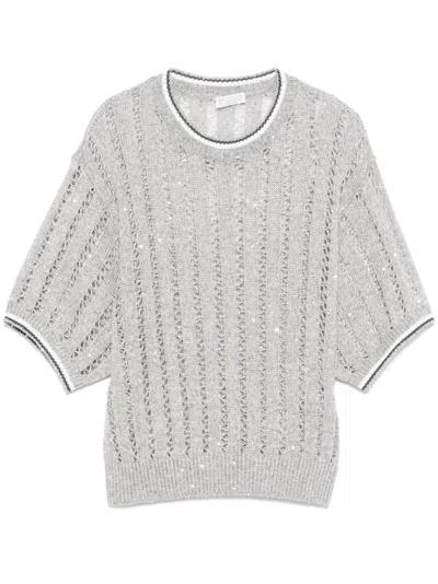 Brunello Cucinelli Sequinned Knit Top In White