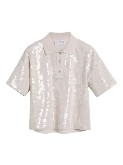 Brunello Cucinelli Sequinned Polo Shirt In 粉色