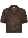 Brunello Cucinelli Sequinned Polo Top In Brown