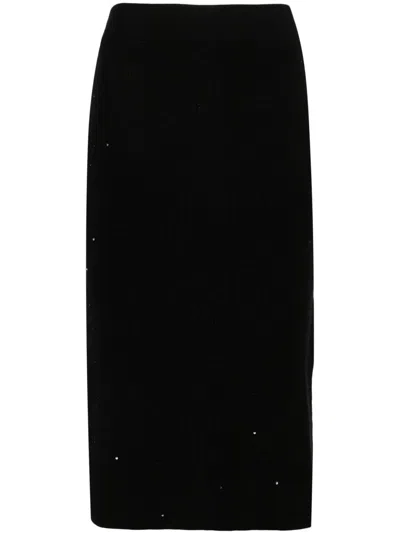 Brunello Cucinelli Sequined Ribebd Midi Skirt In 黑色