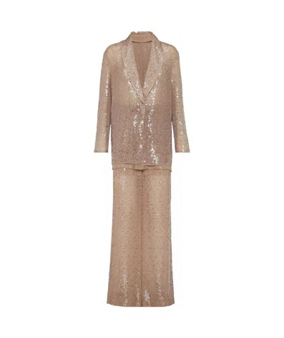 Brunello Cucinelli Sequinned Silk Single-breasted Suit In Orange