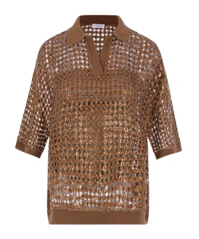 Brunello Cucinelli Sequinned V-neck Jumper In Brown