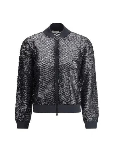 Brunello Cucinelli Sequinned Zipped Jacket In Grey