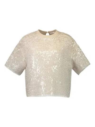 Brunello Cucinelli Sequins Blouse In Neutral