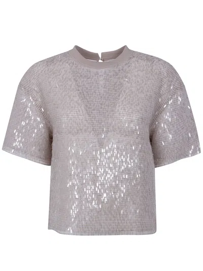 Brunello Cucinelli Sequins Blouse In Silver