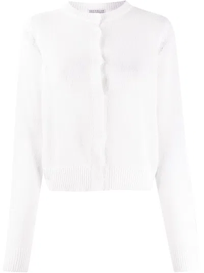Brunello Cucinelli Sequins Crewneck Cardigan In White