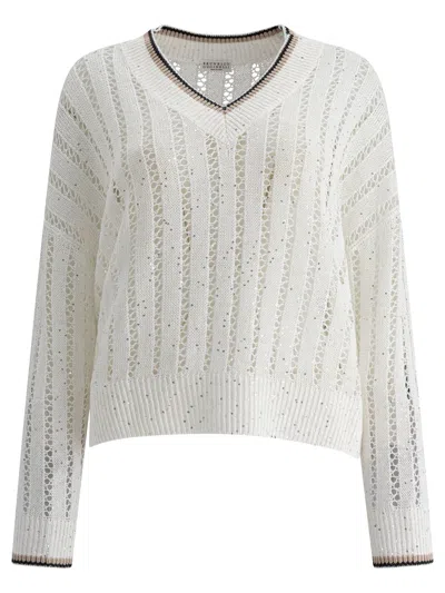 Brunello Cucinelli Sequins Embellished Sweater In White