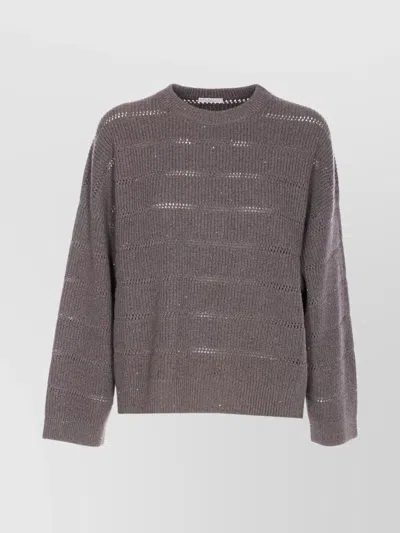 Brunello Cucinelli Women Dazzling Shirt With Openwork Stripe In Gray