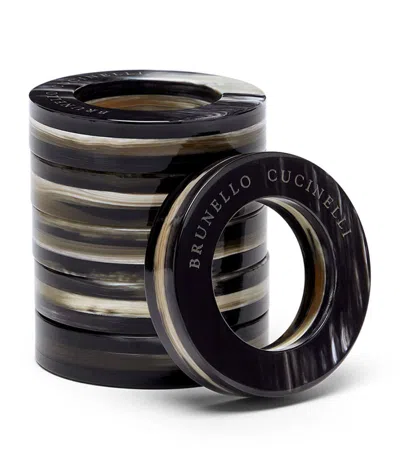 Brunello Cucinelli Set Of 6 Buffalo Horn Napkin Rings In Black