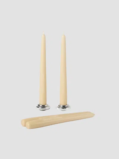 Brunello Cucinelli Set Of Two Silver-plated Brass Candlesticks With Four Taper Candles In Brown