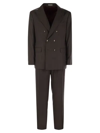 Brunello Cucinelli Men's Set With Chest And Half Jacket And Leisure-fit Trousers With Pleats In Brown