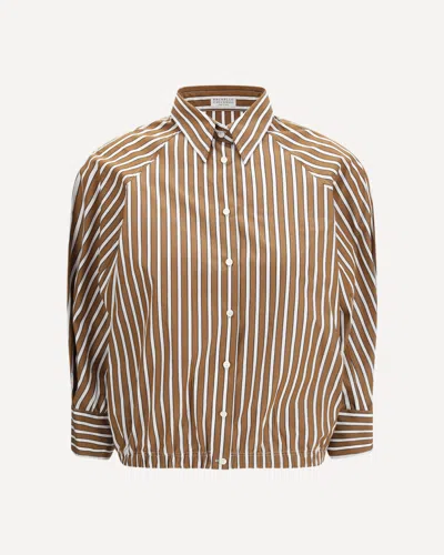 Brunello Cucinelli Women Shadow Stripe Poplin Shirt In Brown