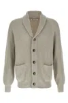 Brunello Cucinelli Ribbed Cotton Shawl Collar Cardigan In Gray