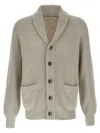 Brunello Cucinelli Ribbed Cotton Shawl Collar Cardigan In Beige