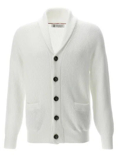 Brunello Cucinelli Shawl Cardigan Sweaters And Cardigans In White