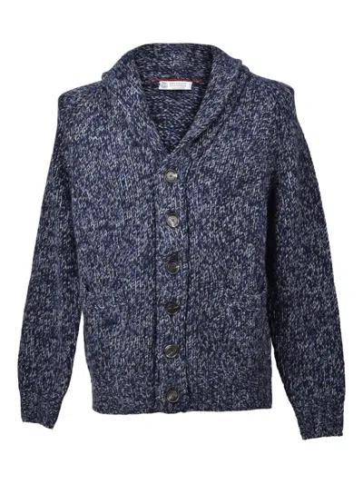 Brunello Cucinelli Shawl-collar Button Cardigan In Blue