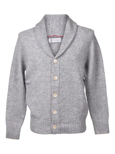 Brunello Cucinelli Shawl-collar Button Cardigan In Gray