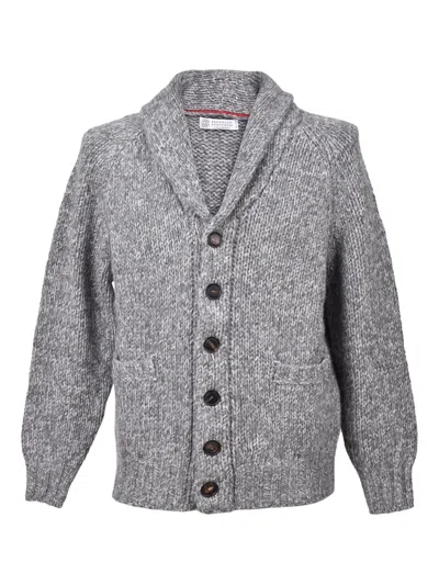 Brunello Cucinelli Shawl-collar Button-up Cardigan In Gray