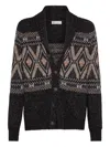 Brunello Cucinelli Geometric Jacquard Cardigan Sweaters And Cardigans Multicolor In Black