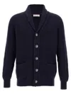 Brunello Cucinelli Shawl-collar Ribbed Cotton Cardigan In Blue