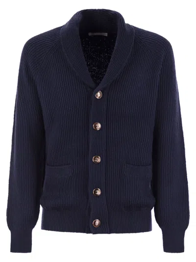 Brunello Cucinelli Shawl Neck Cardigan In Blue