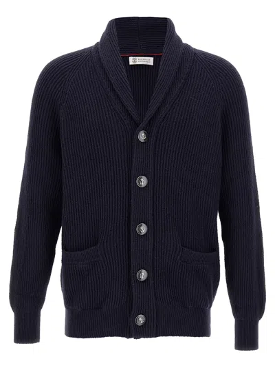 Brunello Cucinelli Shawl Neck Cardigan Sweaters And Cardigans Blue