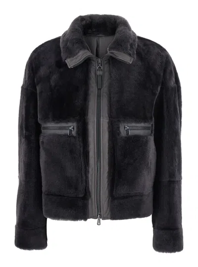 BRUNELLO CUCINELLI BRUNELLO CUCINELLI WOMEN GREY SHEARLING JACKET WITH TWO FRONT WELT POCKETS WITH ZIP IN FUR WOMAN