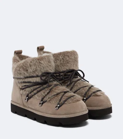 Brunello Cucinelli Shearling And Suede Snow Boots In Multi