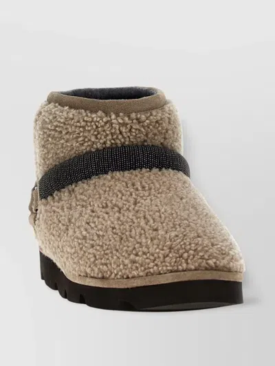 BRUNELLO CUCINELLI SHEARLING ANKLE BOOTS BUCKLE DETAIL