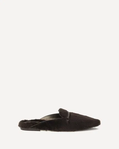 Brunello Cucinelli Shearling Ballerinas With Precious Bar In Brown