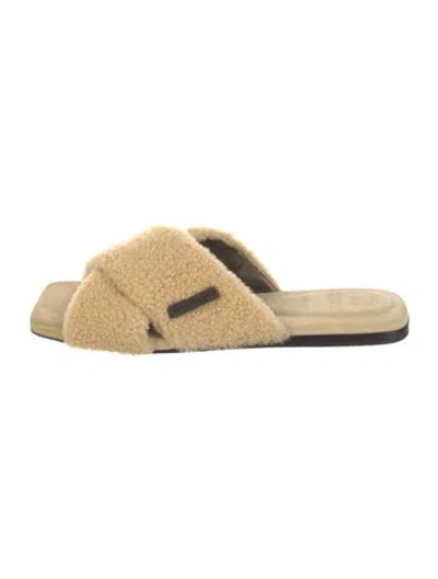 Pre-owned Brunello Cucinelli Shearling Beaded Accents Slides In Neutrals