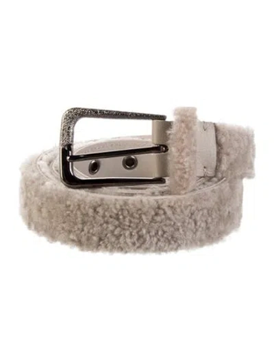 Pre-owned Brunello Cucinelli Shearling Belt W/ Tags In Neutral