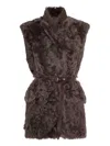 Brunello Cucinelli Shearling Belted Vest In Brown