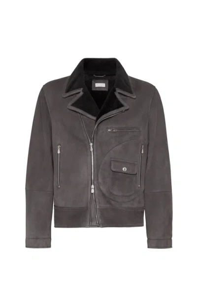 BRUNELLO CUCINELLI BRUNELLO CUCINELLI SHEARLING BIKER JACKET