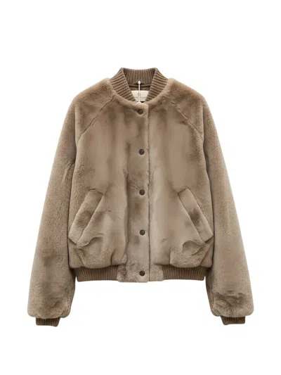 Brunello Cucinelli Shearling Bomber Jacket In Brown