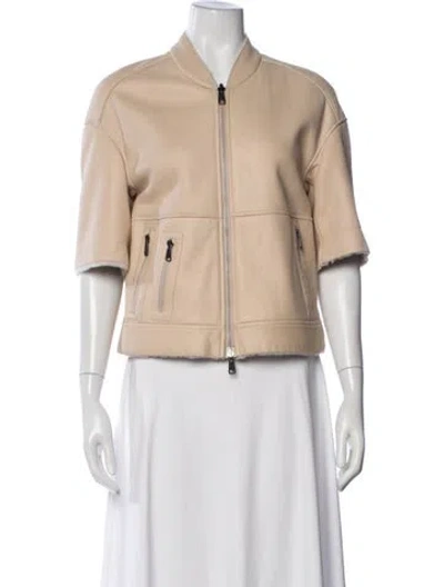 Pre-owned Brunello Cucinelli Shearling Bomber Jacket In Neutrals