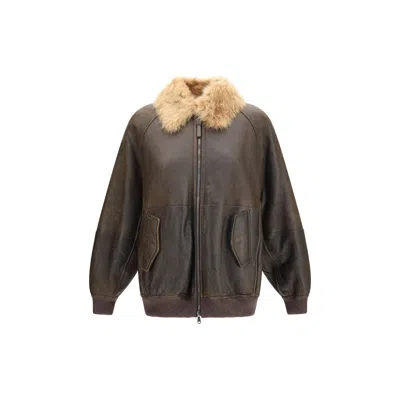 Brunello Cucinelli Shearling Bomber With Vintage Finish Jacket In Brown