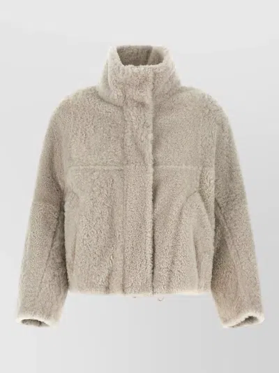 Brunello Cucinelli Shearling Coat Crater Neck Relaxed Fit In Gray