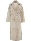 Brunello Cucinelli Reversible Shearling Coat With Shiny Detailing In Neutrals