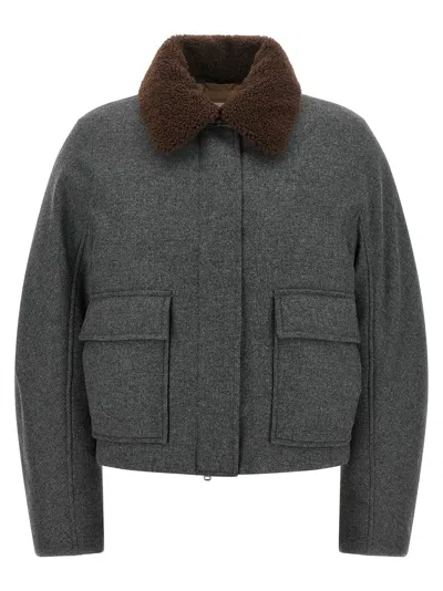 Brunello Cucinelli Shearling-trimmed Padded Wool And Cashmere-blend Down Jacket In Gray