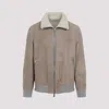 Brunello Cucinelli Shearling-collared Taupe Jacket In Brown