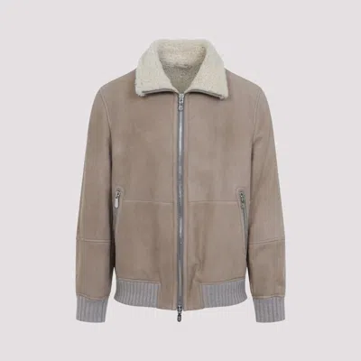 Brunello Cucinelli Shearling Collar Jacket In Brown