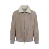 Brunello Cucinelli Men Bomber In Curly Suede Shearling With Cashmere Knit Collar In Brown
